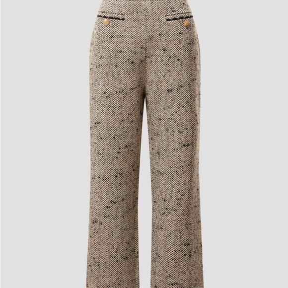 Ted Baker Feliot Cream and Black Herringbone Straight-Leg Trousers - Picture 6 of 11